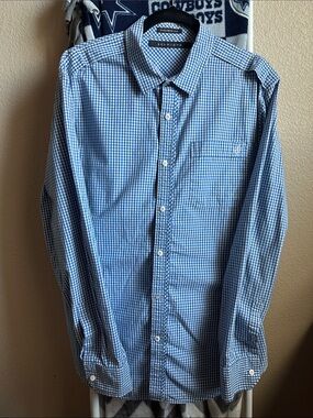 Vintage Sean John Tailored Fit Light Blue and White Gingham Button-Down Shirt